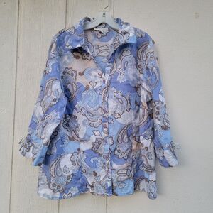 jm collection paisley print linen button down top womens sz 16W